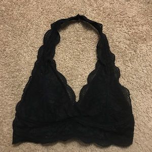 LACY BLACK HALTER BRALETTE - S